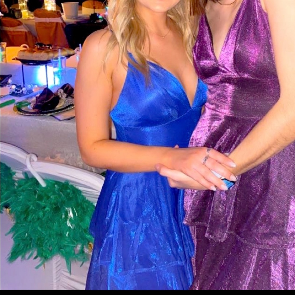 Lulus Blue Ruffle Tiered Iridescent Maxi Dress